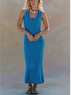 New! Free People Blue Sweater Midi bodycon Dress / NWT